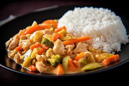 蔬菜鸡肉和米饭图片