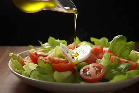 沙拉上的橄榄油图片