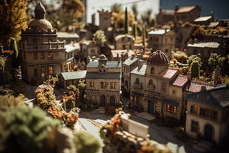 微缩模型的美丽村庄图片