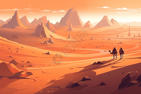 骆驼与沙漠背景图片