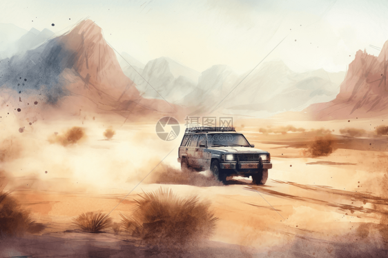SUV穿越沙漠平面插图图片