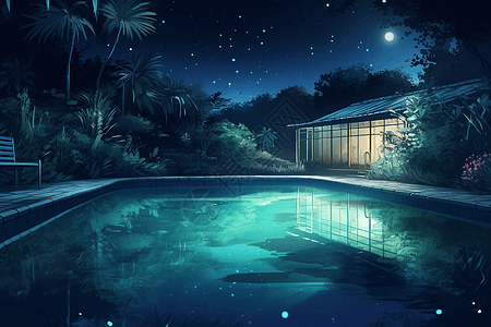宁静的夜间游泳插图图片