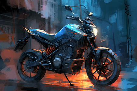 夜空下的摩托车图片
