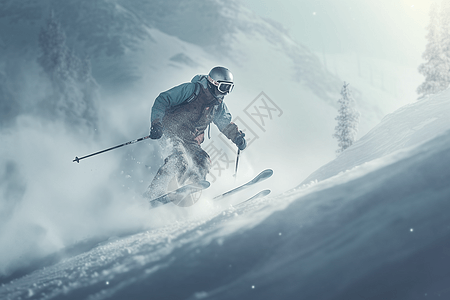 雪山中的滑雪者高清图片