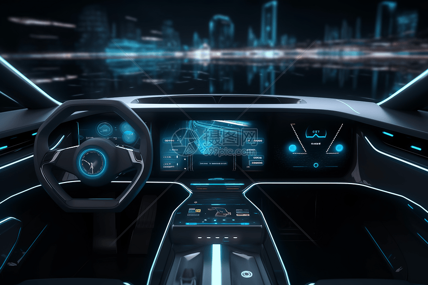 自动驾驶汽车的虚拟控制面板概念图图片