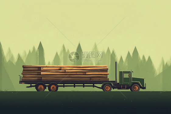 木材运输卡车插图图片