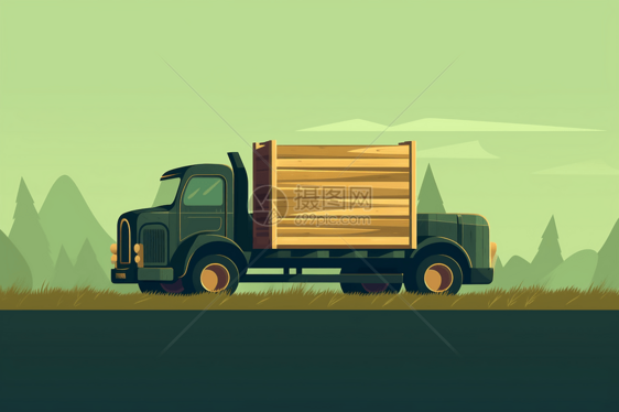 木材运输卡车平面插图图片
