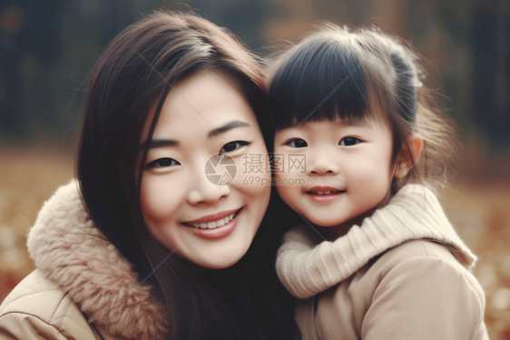 母亲与女儿微笑的肖像图图片