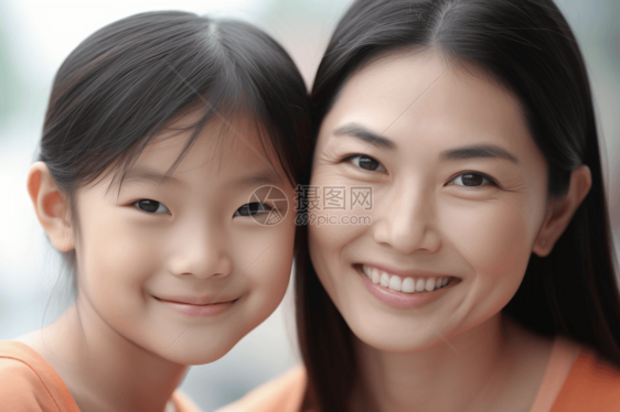 母亲与女儿微笑的肖像图片图片