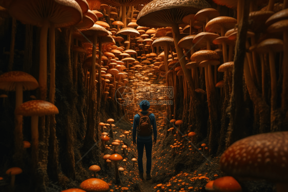 蘑菇林与探索者图片