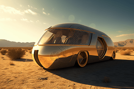 科技能源车在荒漠中行驶图片