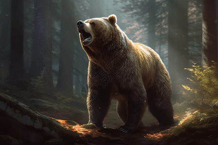 森林里咆哮的熊图片