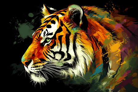 凶猛的老虎头部绘画素材高清图片