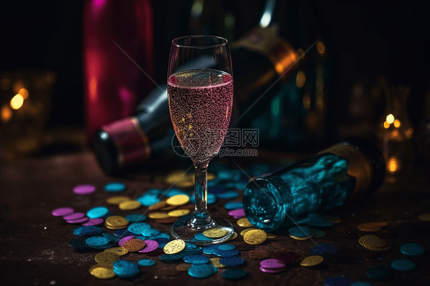 桌子上彩色的美酒图片
