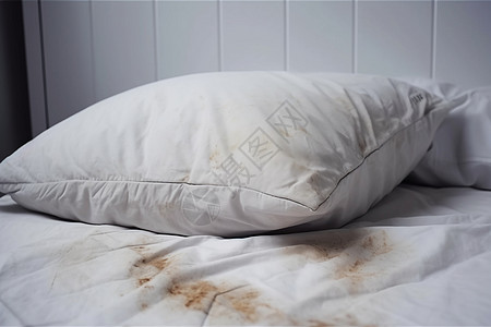 酒店床上用品肮脏的枕头设计图片