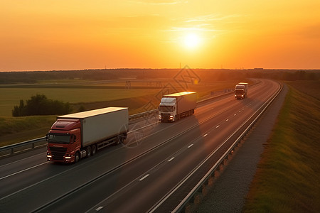 日落高速公路上的大卡车背景图片