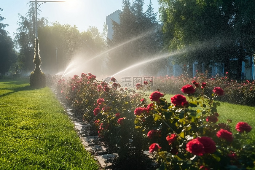 花园的自动喷水系统图片