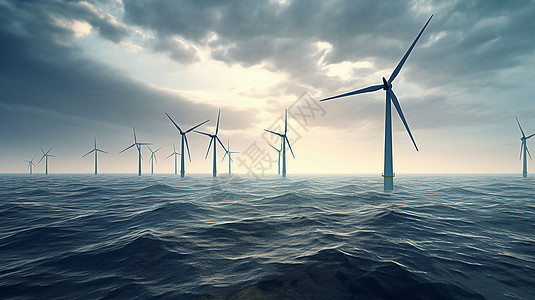 大海中的风力涡轮机图片