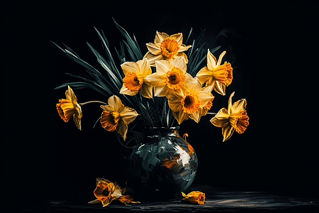 黄色水仙花花瓶图片