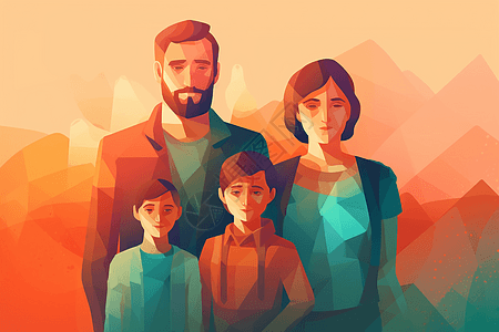 扁平风格的幸福家庭平面插图图片