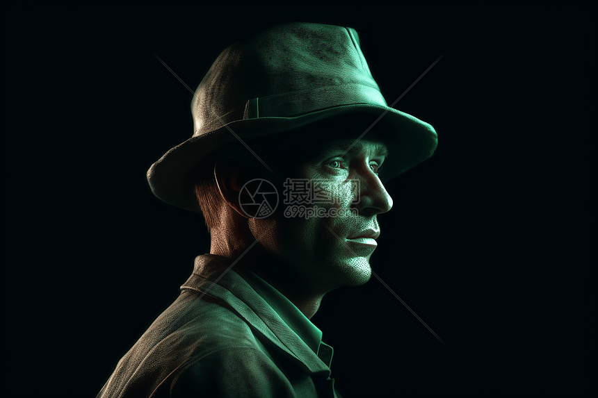 戴帽子的男人的3D肖像图图片