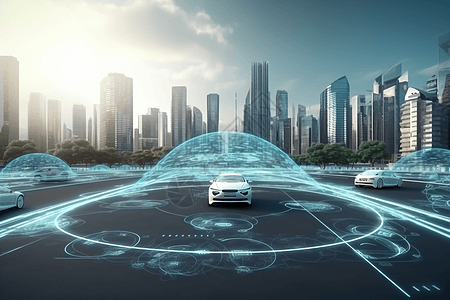 5g自动驾驶汽车3D概念图背景图片
