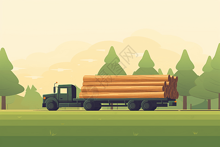 木材加工厂木材运输卡车插图图片