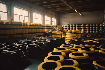 工厂生产的大量橡胶产品图片背景图片