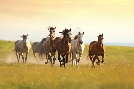 马奔跑在草原上驰骋的马背景