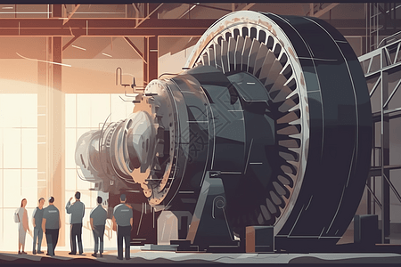 工程师在工厂检查大型涡轮机插图图片