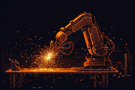 工业机器人手臂焊接金属框架插图图片