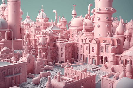 抽象粉色未来派城市建筑3D概念图图片