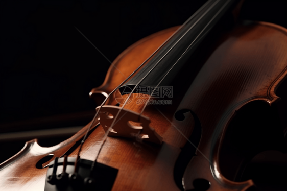 小提琴手的弓在弦上移动的特写镜头图片