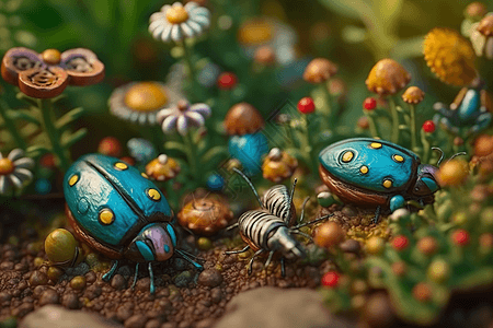 自然界花园昆虫3D粘土模型图片
