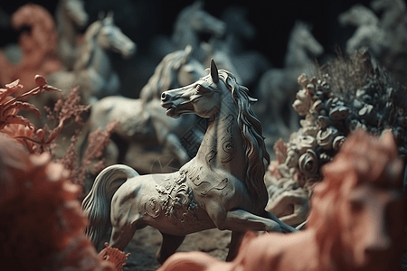 独角兽和龙黏土3D模型背景图片