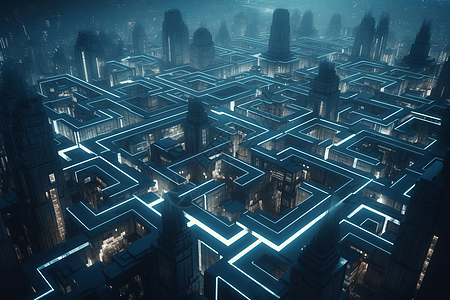未来派城市建筑3D迷宫概念图图片