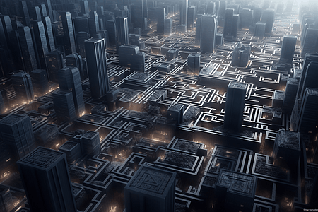 未来派城市建筑迷宫概念图图片