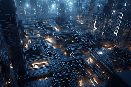 未来派城市建筑迷宫3D概念图图片