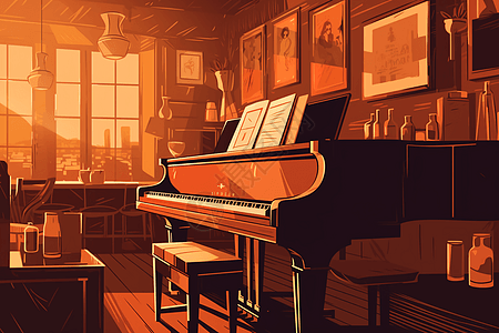 温馨的钢琴酒吧图片