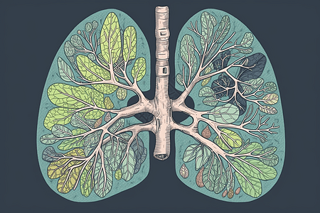 支气管布满叶子的肺插画