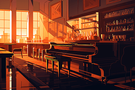 阳光充足的钢琴酒吧图片