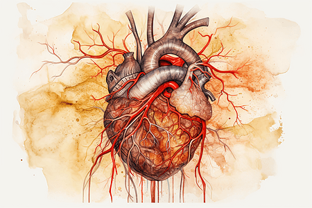 水彩画出的心脏和血管图片