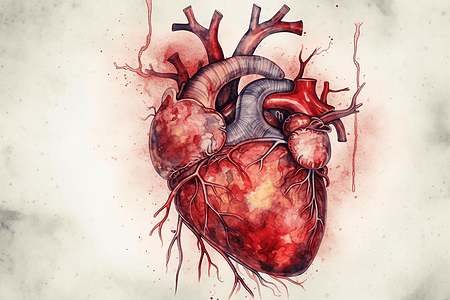 水彩风格的心脏和血管图片