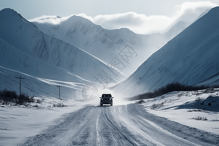 汽车驶过雪山山口图片