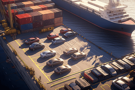 集装箱汽车繁忙的集装箱码头设计图片