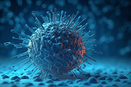 蓝色球形病毒模型图片
