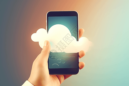 手持云朵的智能手机背景图片
