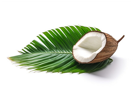 椰子和绿叶椰子叶椰子壳高清图片