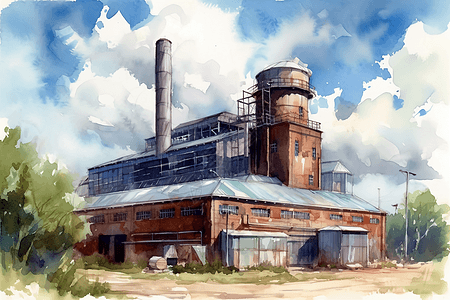 蓝天和白云下的工厂图片