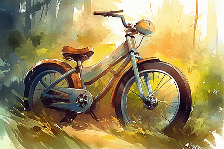 摩托车车灯电动自行车的水彩画插画